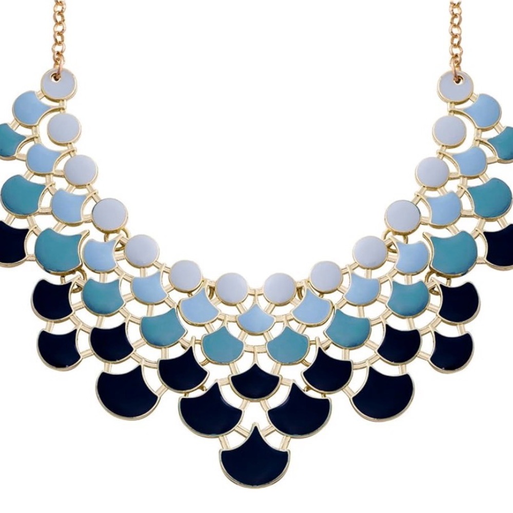 Elegant Vintage Inspired Blue and Gold Statement Collared Necklace - Picture 2 of 2